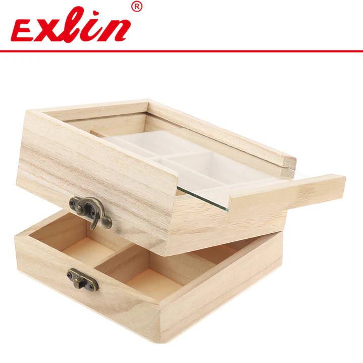 Caja de Madera Organizadora con Tapa de Vidrio - 13x12cm 1