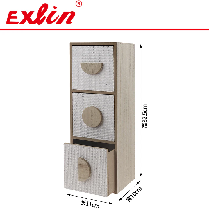 Caja de Almacenamiento de Madera con 3 Cajones 1