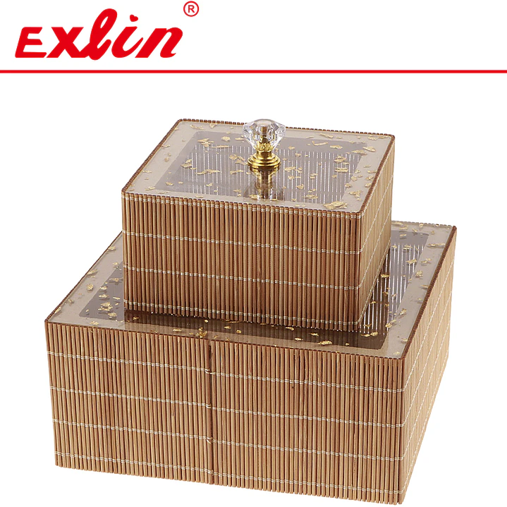 Set de 2 Cajas Decorativas Cuadradas de Bambú - Exlin 1