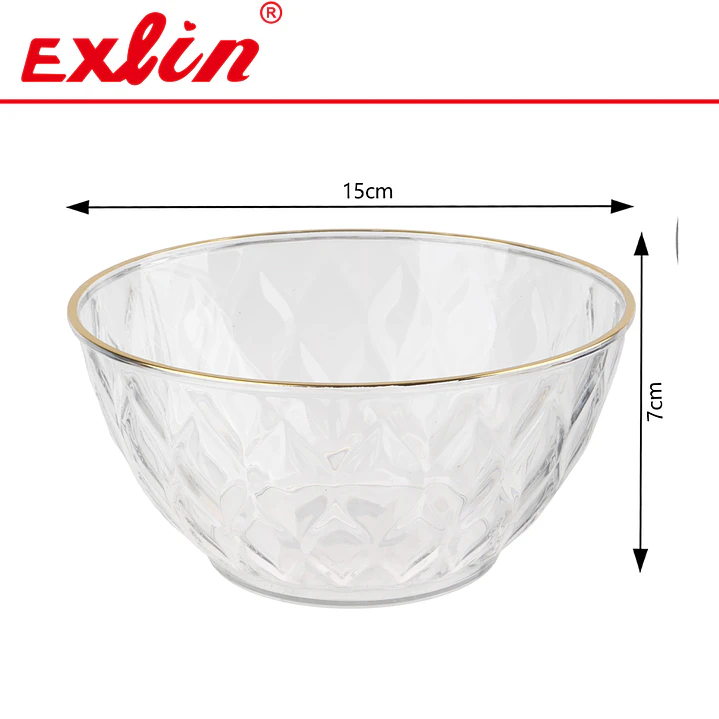 Bowl de Vidrio Tallado con Borde Dorado - Exlin 1