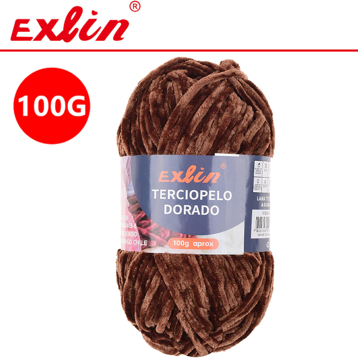 Lana Terciopelo Exlin Dorado Marrón – Set de 10 ovillos de 100g 1