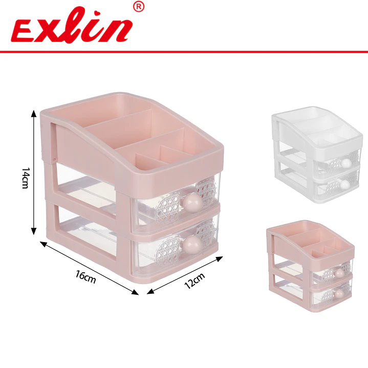Mini Cajonera de Escritorio con 2 Cajones Esféricos y Organizador Superior  1