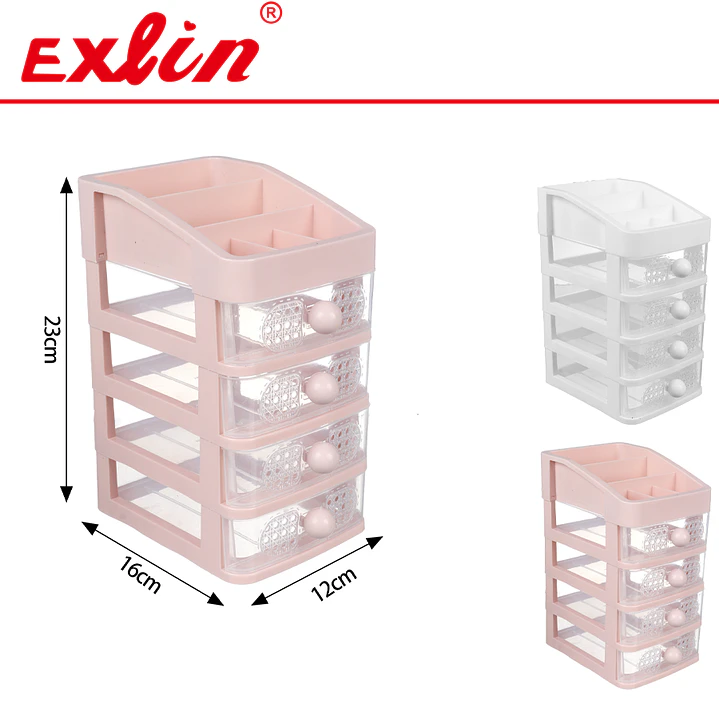 Mini Cajonera de Escritorio con 4 Cajones Esféricos y Organizador Superior  1