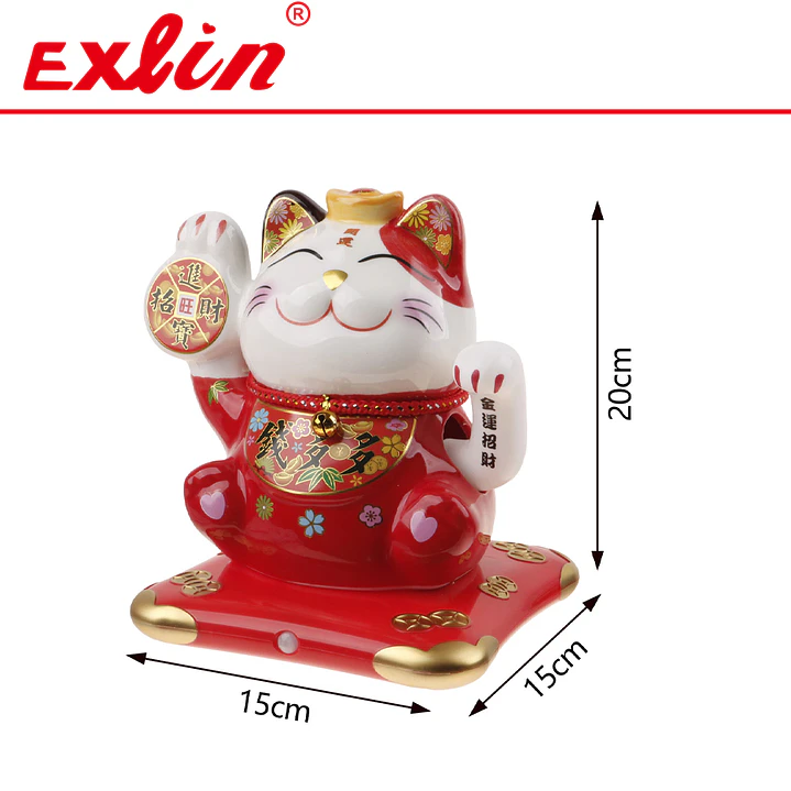 Gato de la Fortuna Maneki Neko de Porcelana 20cm  2