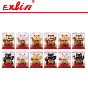 Gato de la Fortuna Dorado 10cm Maneki Neko – Amuleto de la Abundancia con Vitrina Exlin
