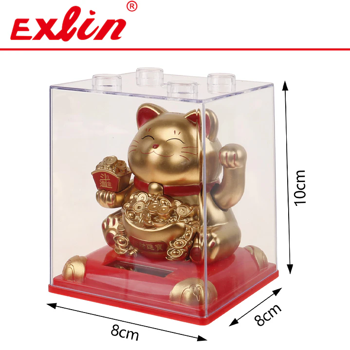 Gato de la Fortuna Dorado 10cm Maneki Neko – Amuleto de la Abundancia con Vitrina Exlin 2