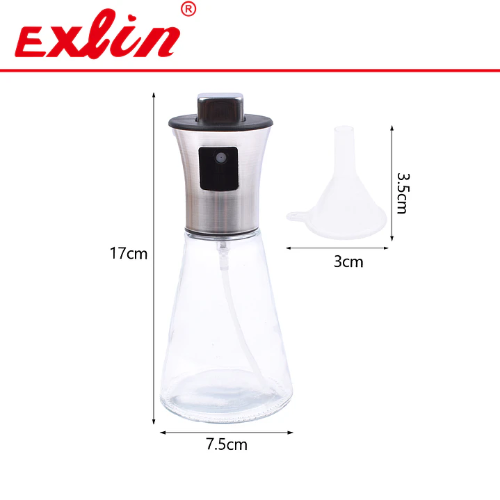 Dispensador Spray para Aceite 17cm Diseño Cónico Vidrio y Acero con Embudo 1