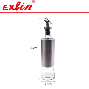 Aceitera Vinagrera de Vidrio y Acero Inoxidable 39cm con Pico Anti-Goteo 