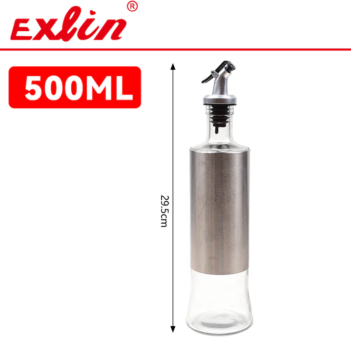 Aceitero de Vidrio 500ml con Acero Inoxidable y Dosificador 1