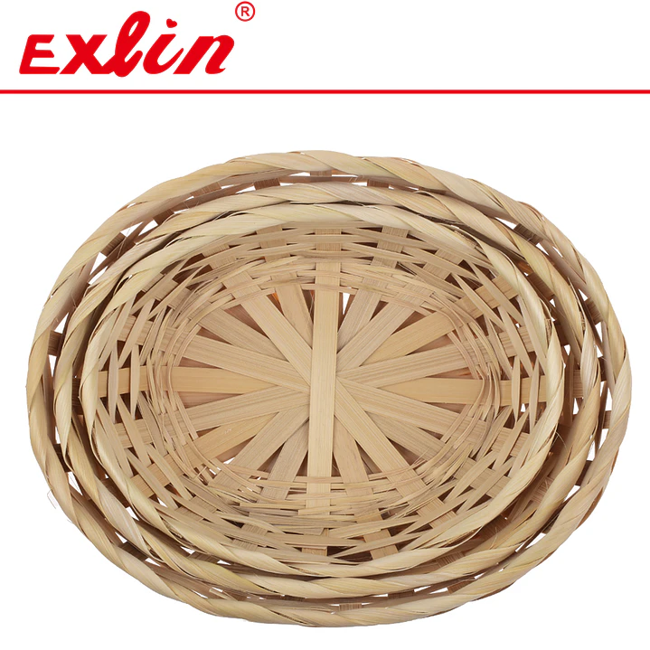 Set de Canastos Ovalados de Bambú Natural 23x16cm  1