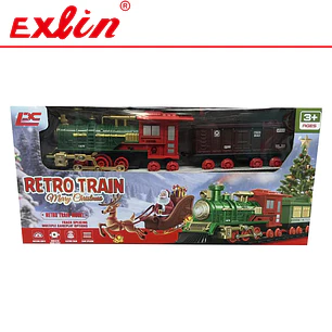Set de Tren Navideño Clásico Eléctrico con Vías, Luces y Sonido – Retro Train Exlin
