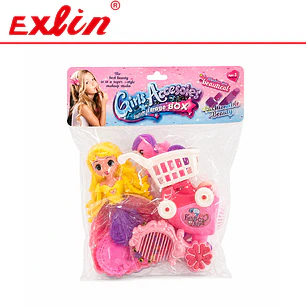 Set de Muñeca, Coche de Paseo y Accesorios de Belleza Infantil 