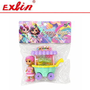 Set de Muñeca Infantil con Carrito de Dulces y Helados 