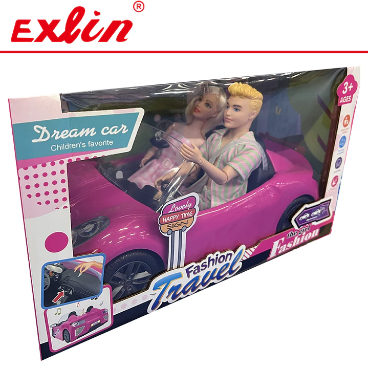 Set de Muñecos con Auto Convertible Rosa de Colección  1