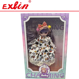 Muñeca Infantil Moda Kawaii con Cintillo de Lazos y Vestido 