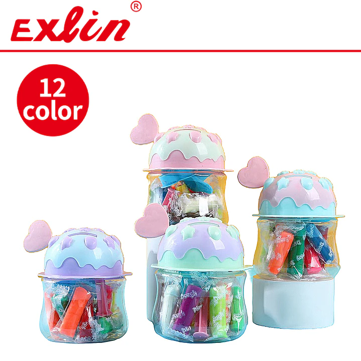 Set de Masa Moldeable Infantil Ice Cream Alcancía 12 Colores en Frasco Helado con Corazón  1