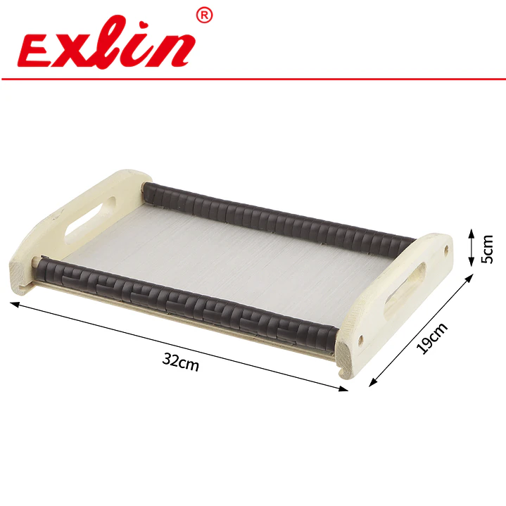Bandeja Rectangular de Madera con Asas y Detalle Tejido  1