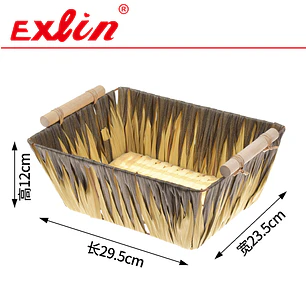 Canasto Cesta Organizadora Rectangular Tejida con Mangos de Madera 