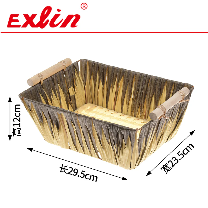 Canasto Cesta Organizadora Rectangular Tejida con Mangos de Madera  1