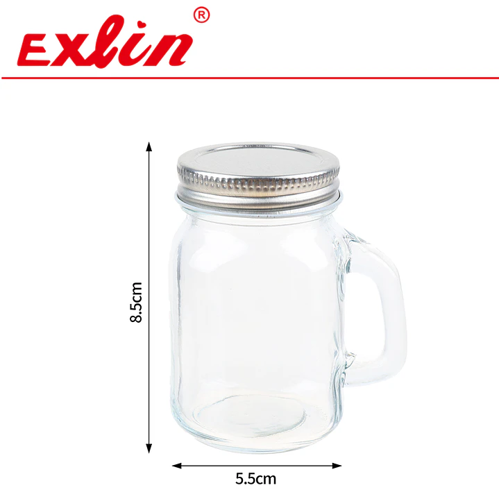 Frasco Mason Jar Pequeño con Asa y Tapa Metálica (120 ml)  1
