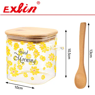 Frasco Azucarero de Vidrio con Tapa de Bambú y Cucharita de Madera 