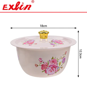 Olla Arrocera / Ensaladera Enlozada Grande de Acero Enamel Vintage con Tapa (18 cm) 