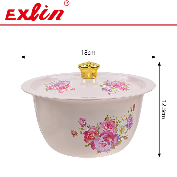 Olla Arrocera / Ensaladera Enlozada Grande de Acero Enamel Vintage con Tapa (18 cm)  1