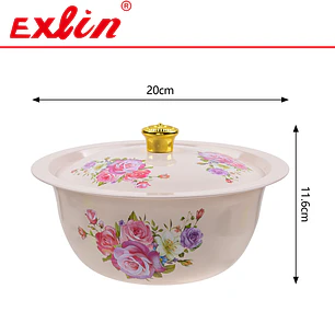 Olla Arrocera / Ensaladera Enlozada Extra Grande de Acero Enamel Vintage con Tapa (20 cm) 