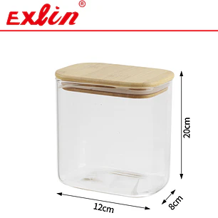 Frasco Hermético de Vidrio Borosilicato Rectangular Grande con Tapa de Bambú