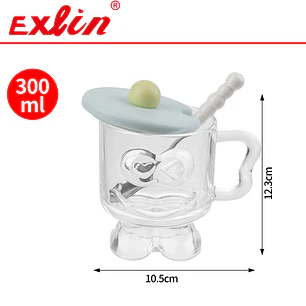 Taza de Vidrio Borosilicato Emoji Carita Sonriente con Tapa, Cucharita y Patitas (300 ml) 