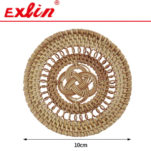 Posavasos / Posaplatos Redondo de Ratán Tejido a Mano con Diseño Central Calado (10 cm) 