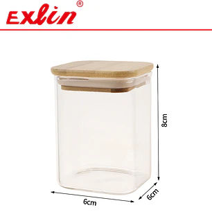 Frasco de Vidrio Borosilicato Cuadrado Liso con Tapa de Bambú 