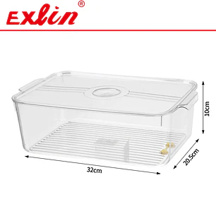 Bandeja Organizadora de Refrigerador Transparente Grande con Rejilla Drenante y Tapa