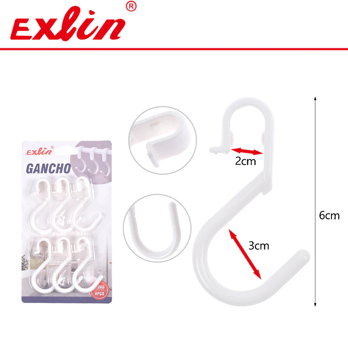 Ganchos Plásticos en Forma de S con Calce de Seguridad Exlin  1