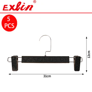 Set de 5 Colgadores para Pantalones y Faldas con Pinzas Ajustables Negros 