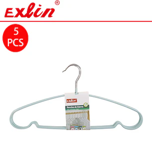 Set de 5 Perchas de Hierro Engomadas Celeste Menta 