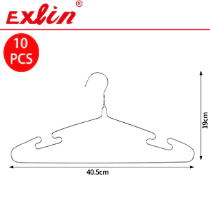 Set de 10 Colgadores de Ropa Metálicos de Acero Inoxidable 