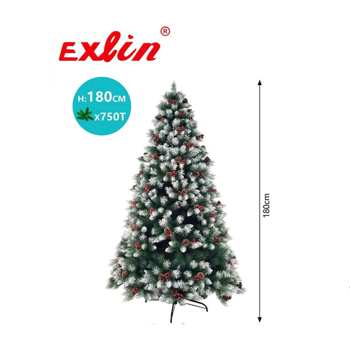 Árbol de Navidad Exlin Nevado 180 cm con Decoración Roja  1