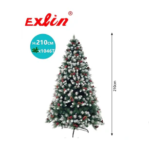 Árbol de Navidad Exlin Nevado 210 cm con Decoración Roja 