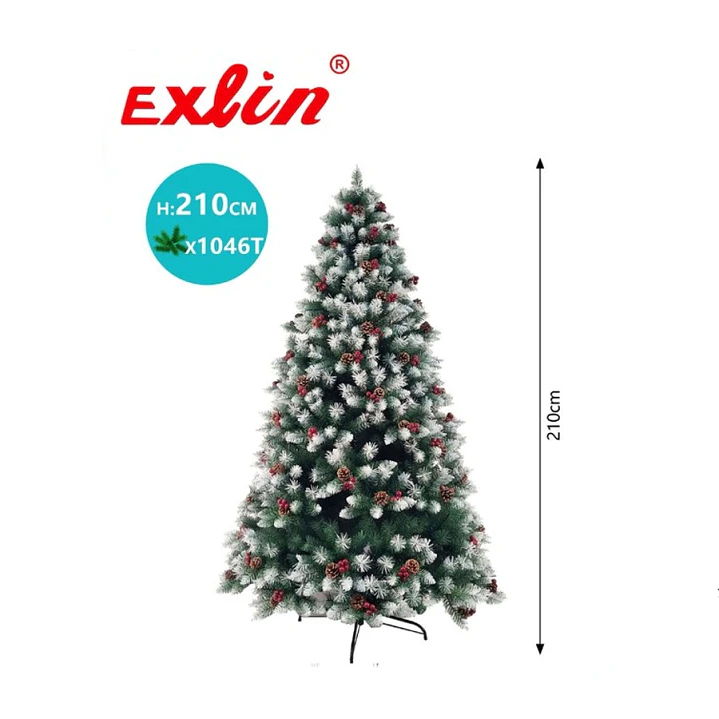 Árbol de Navidad Exlin Nevado 210 cm con Decoración Roja  1