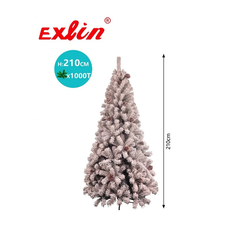 Árbol de Navidad Exlin Nevado 210 cm con Piñas y 1000 Puntas 1