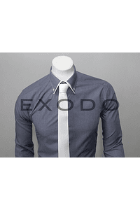 camisa gris borde en el cuello blanco, slim fit