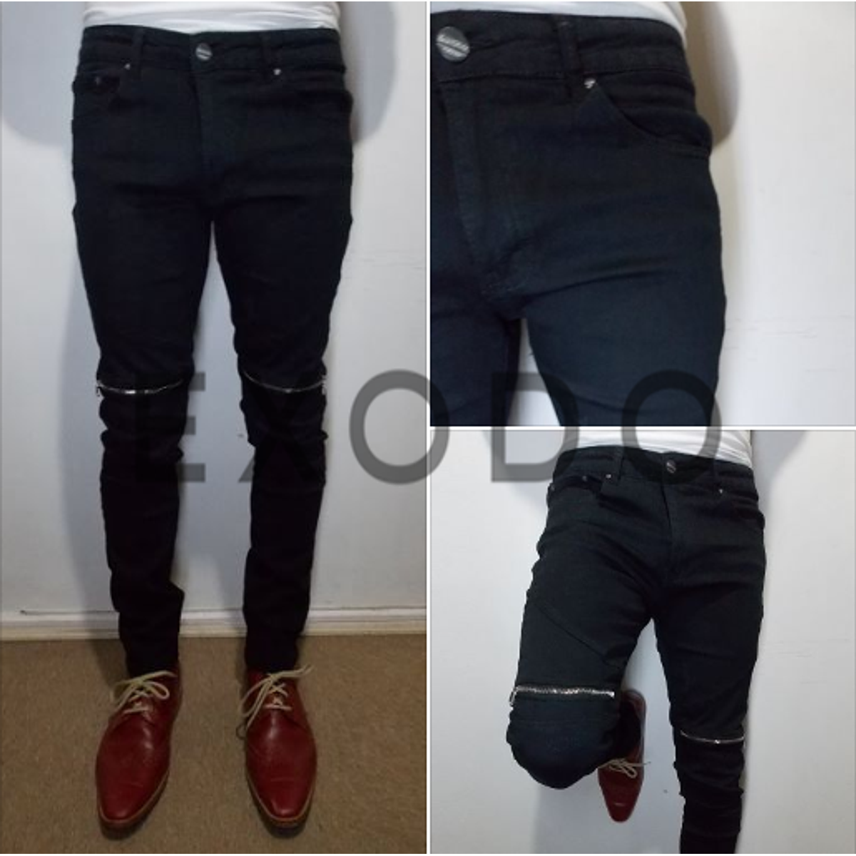 mezclilla pantalon con cierre en la rodilla