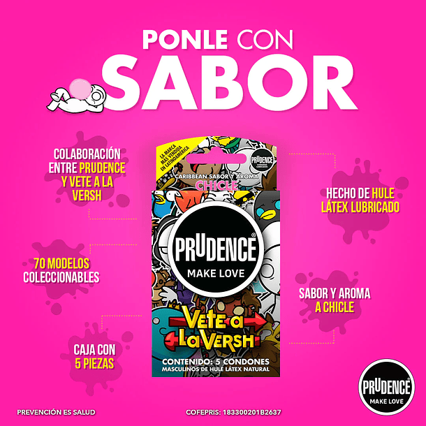 CONDONES PRUDENCE VETE A LA VERSH SABOR CHICLE X5 1