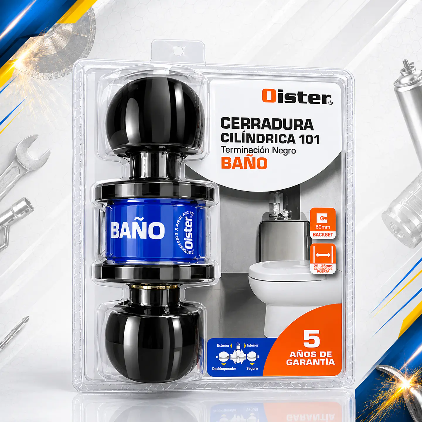 Cerradura cilíndrica  101 Baño Negra BT 1