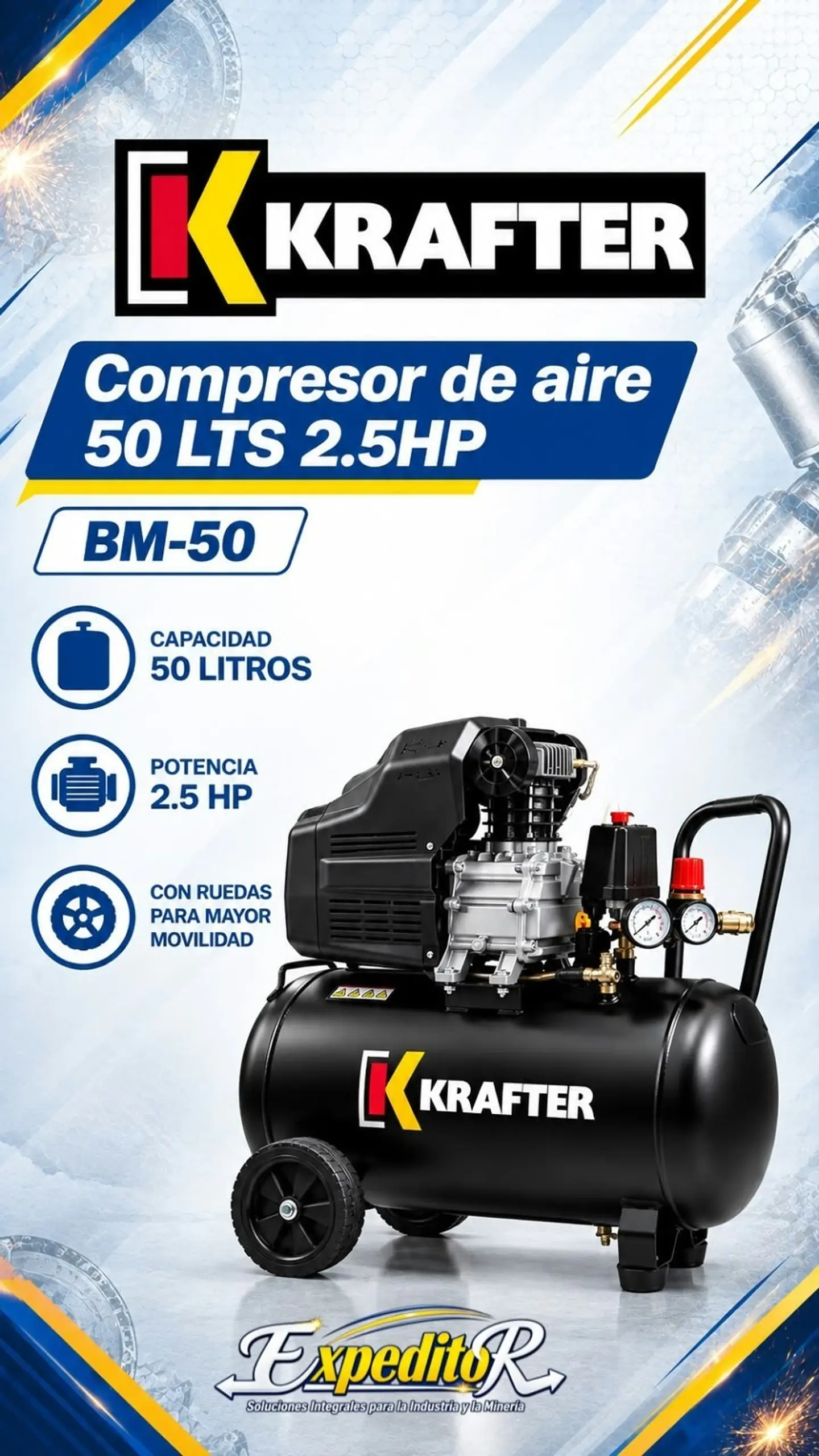 Compresor de aire 50lts 2.5HP Krafter 1