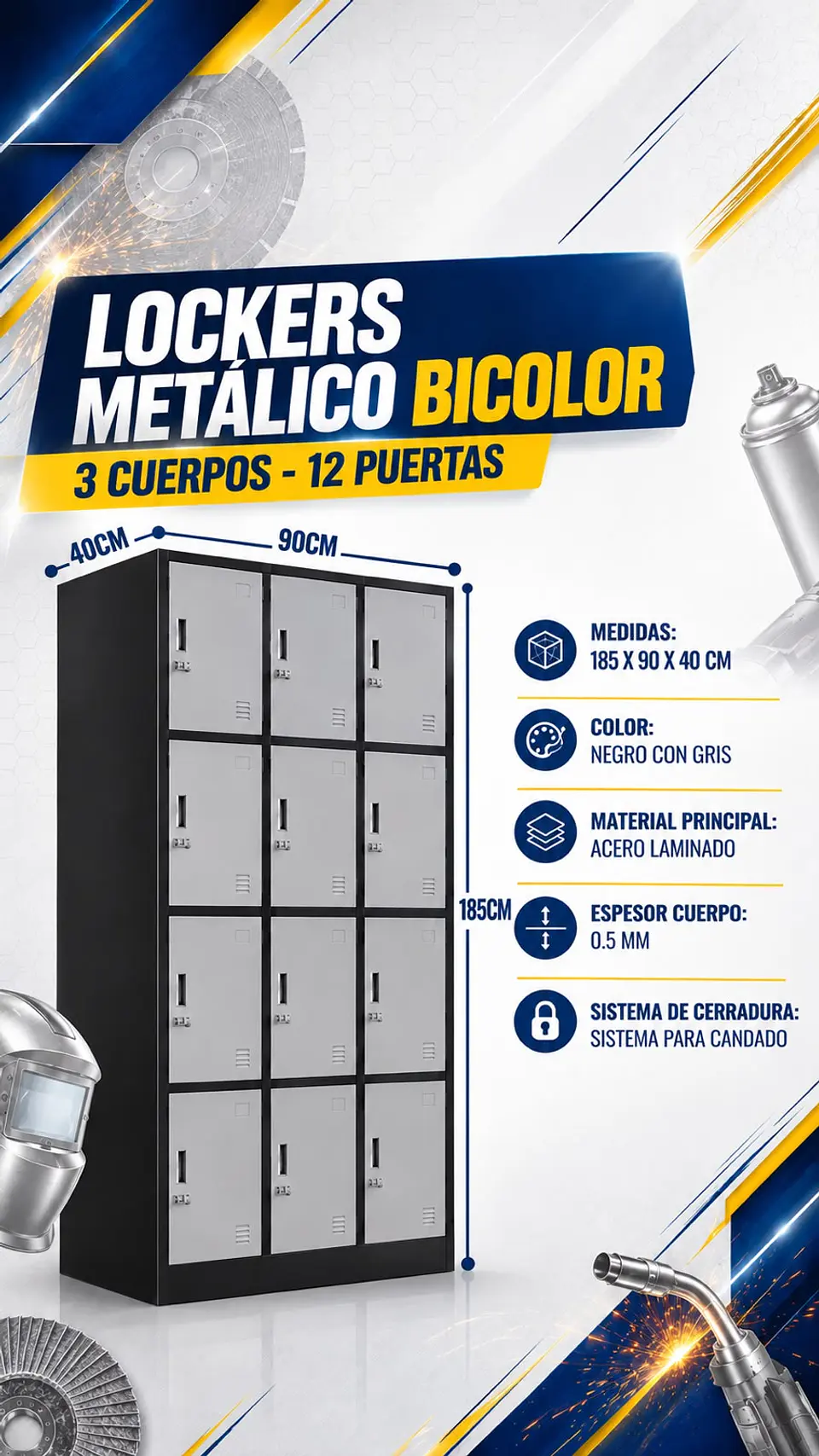 Locker Metálico Bicolor 12 Puertas - 185 x 90 x 40cm 1