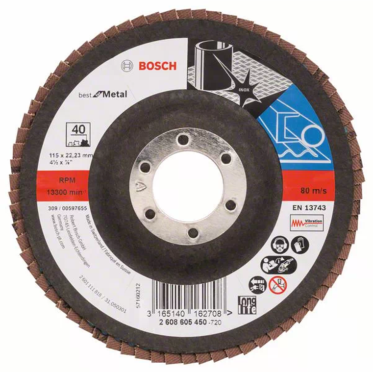 10 un. Disco de lixa em lamelas 115mm X571 Best para Metal BOSCH 1