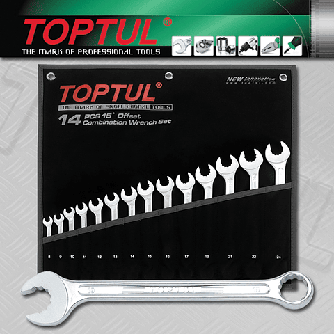 Jogo de 14 chaves boca luneta Dynamic 15º TOPTUL