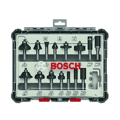 Conjunto de 15 fresas variadas para madeira BOSCH 1